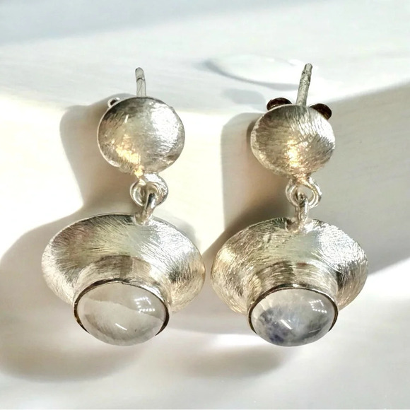 Sterling Silver Moonstone Post Earrings - Picture 5 of 8